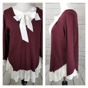 H&M Divided Pullover Sweater Medium Dark Red Lace